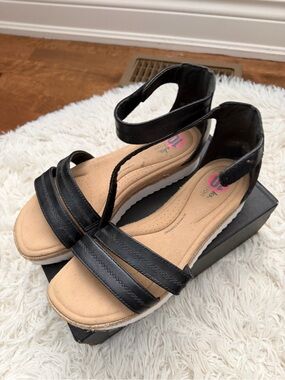 Clarks Women’s Black Ankle-Strap Sandals - Comfort Footbed